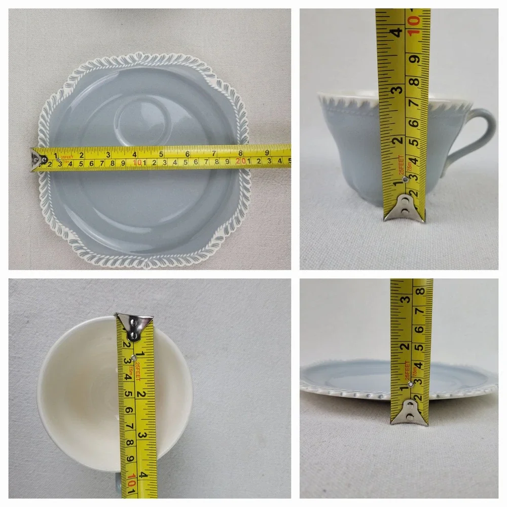 Vintage Harker‎ Pottery Gray Snack Set Cup and Square Plate